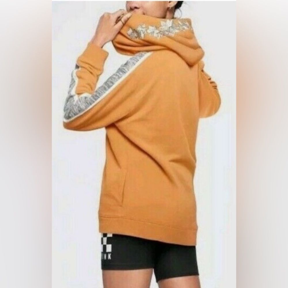 Victoria’s Secret Pink Golden Yellow Embroidered Hoodie Half Zip Sz Small. Nwt